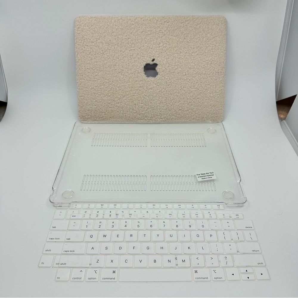 Cream Sherpa Faux Fur MacBook Case with Clear Keyboard Cover